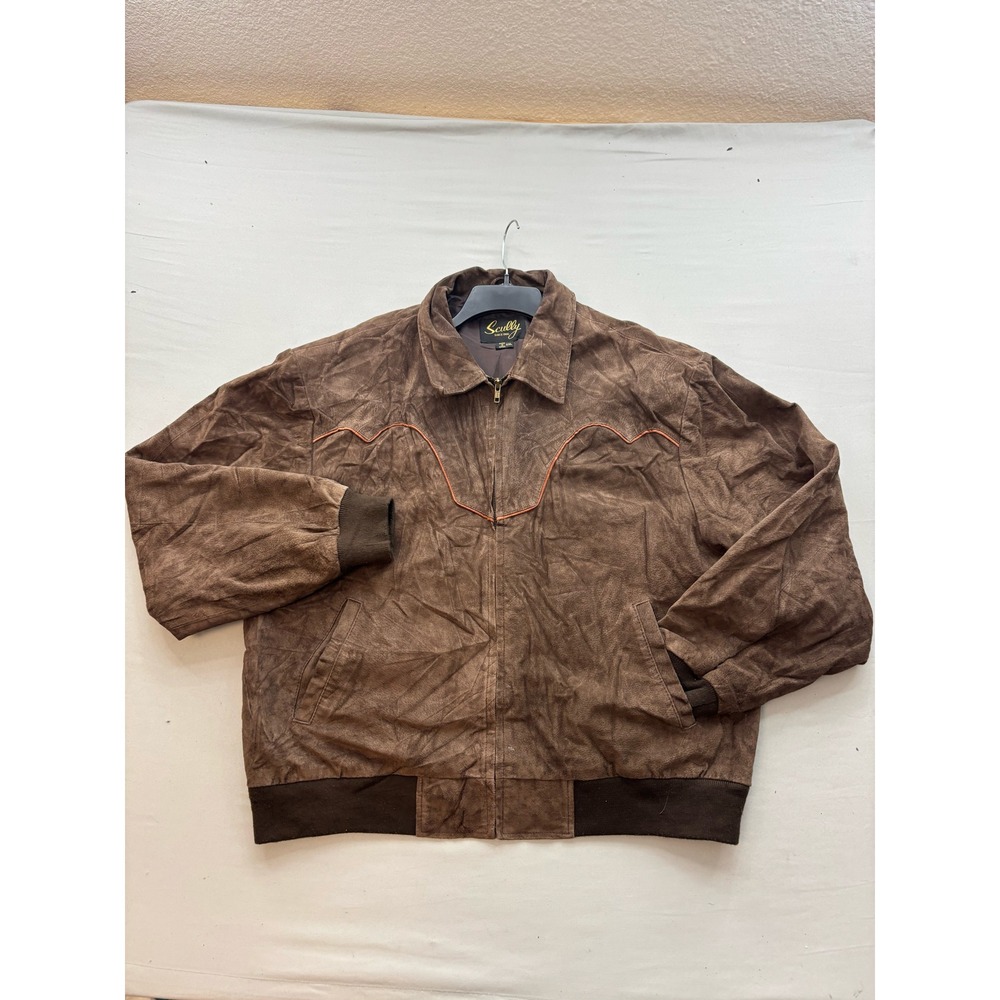 Scully Western Suede Leather Bomber Jacket Brown Orange Piping Mens XXL Zip Up